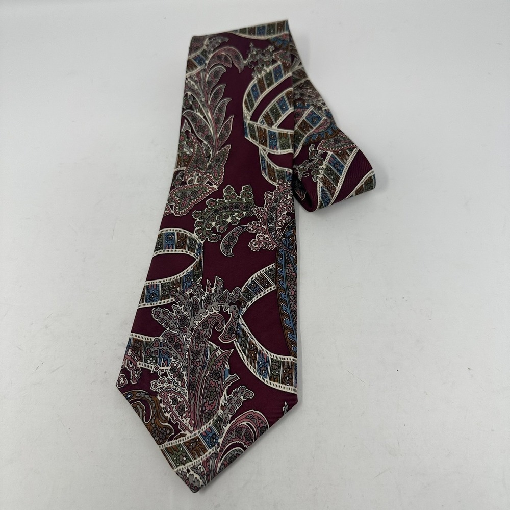 Givenchy Necktie Men Burgundy Paisley Mosaic Silk Monsieur Vintage